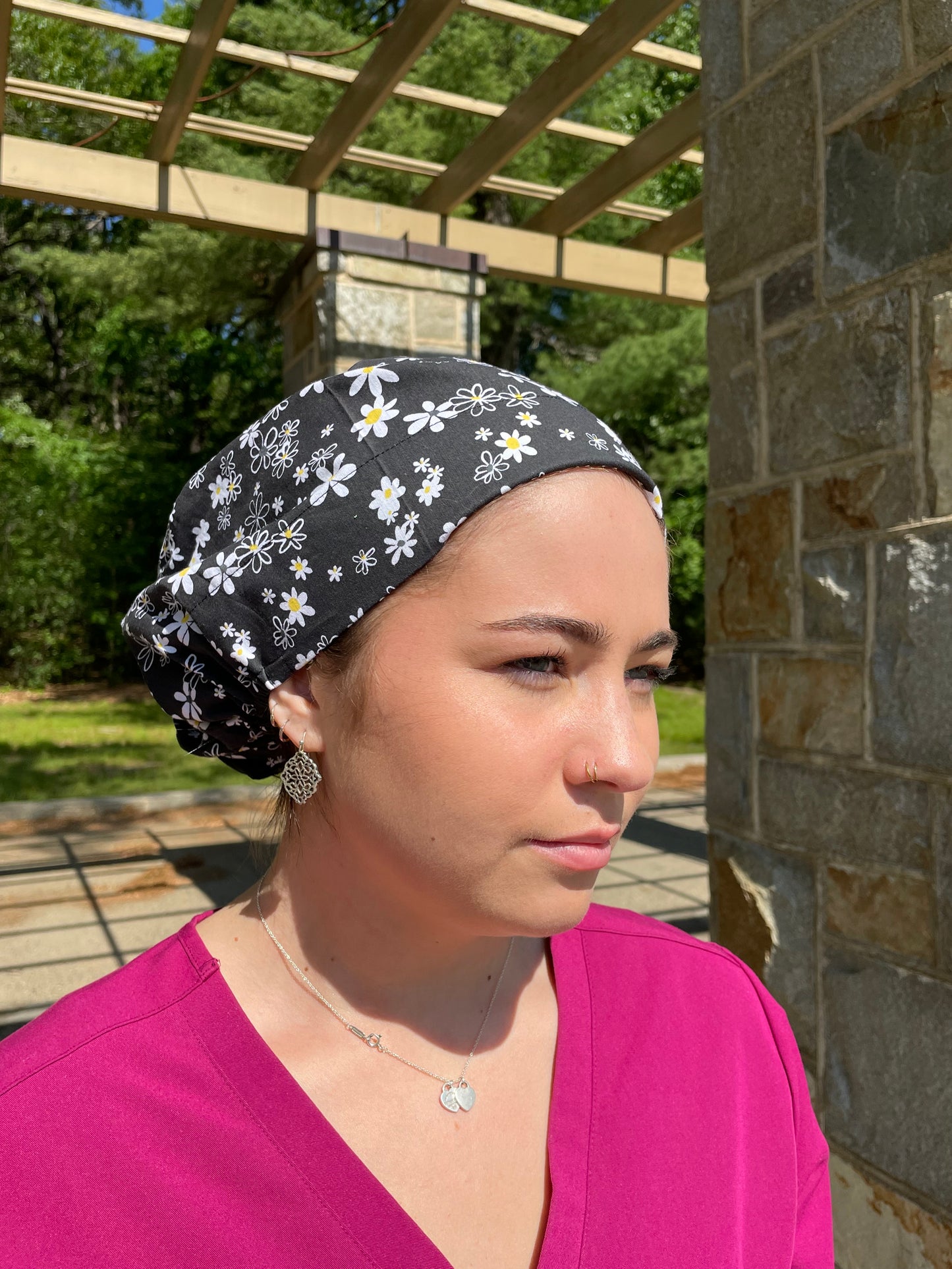 Daisies on Black Scrub Cap - Multiple Styles