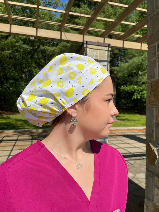 Lemons on White Scrub Cap - European Style