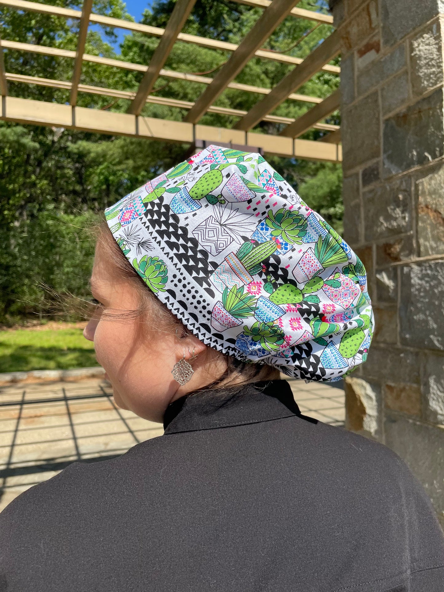 Succulents Scrub Cap - Satin Lining Available - Multiple Styles