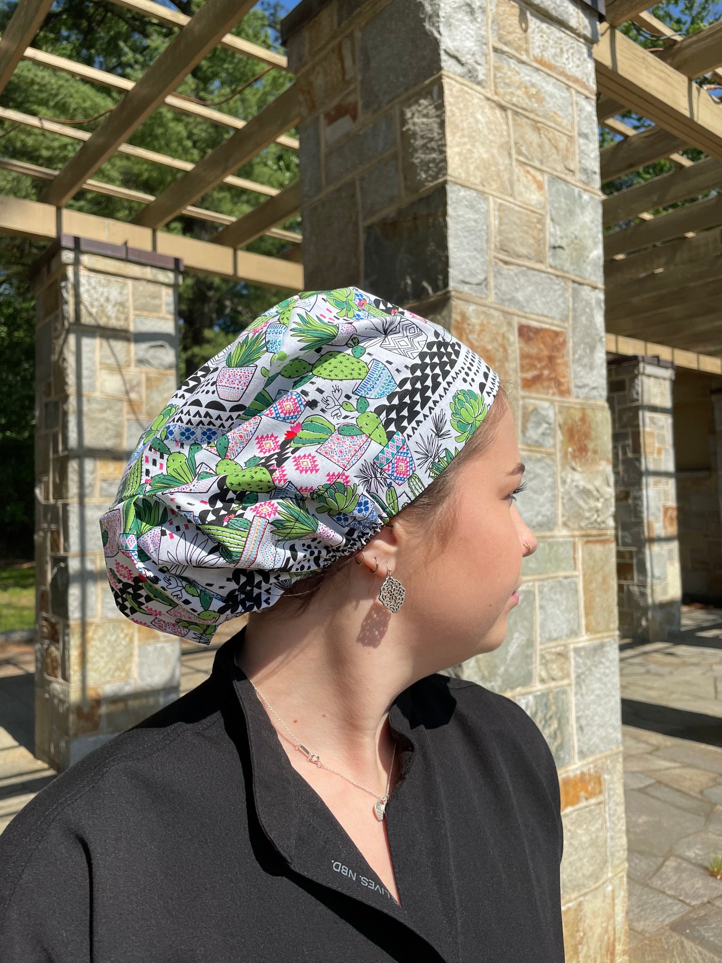Succulents Scrub Cap - Satin Lining Available - Multiple Styles