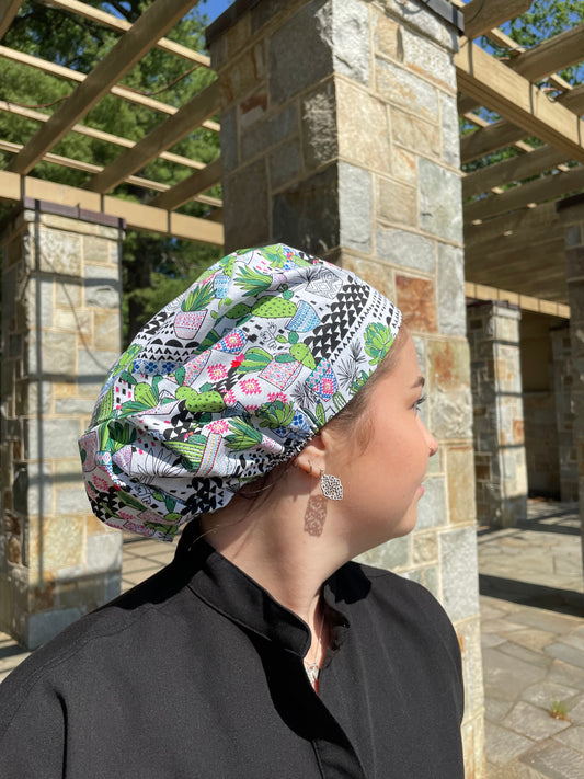 Succulents Scrub Cap - Satin Lining Available - Multiple Styles