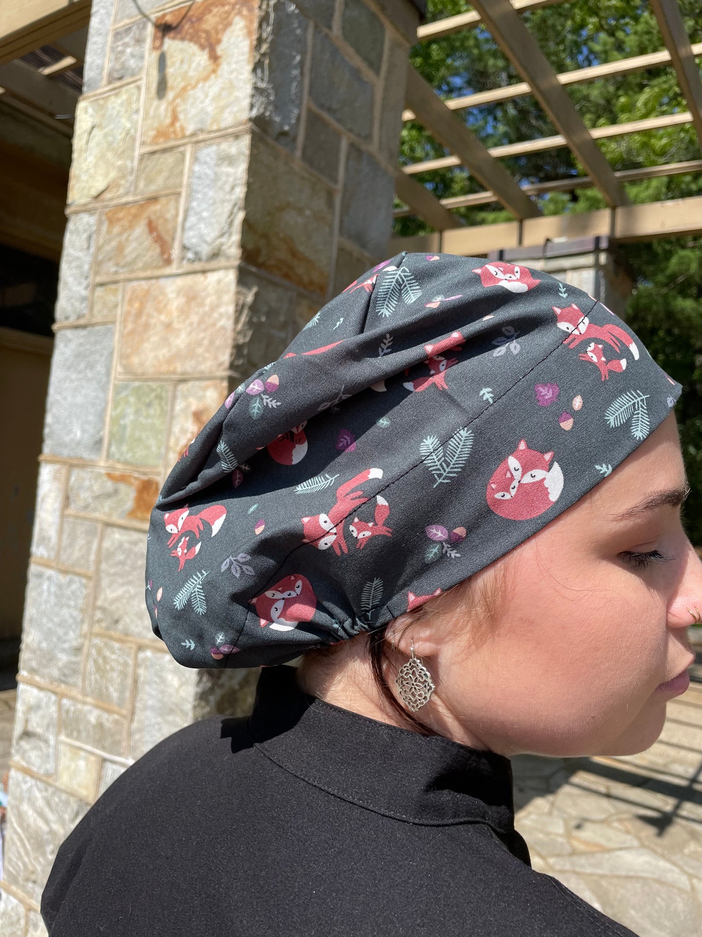 Cute Fox Scrub Cap - Satin Lining Available - Multiple Styles