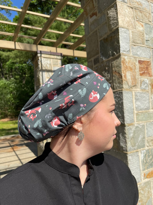 Cute Fox Scrub Cap - Satin Lining Available - Multiple Styles