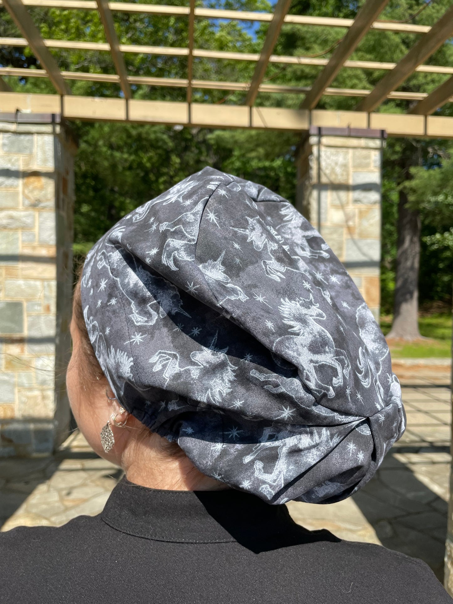Unicorns on Black Scrub Cap - Satin Lining Available - Multiple Styles
