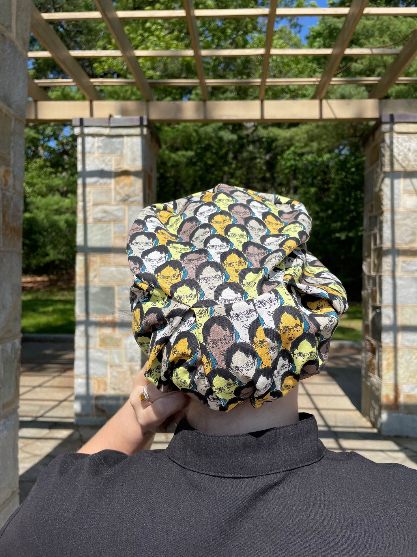 Scrub Cap in Dwight from The Office Fabric - Satin Lining Available - Multiple Styles
