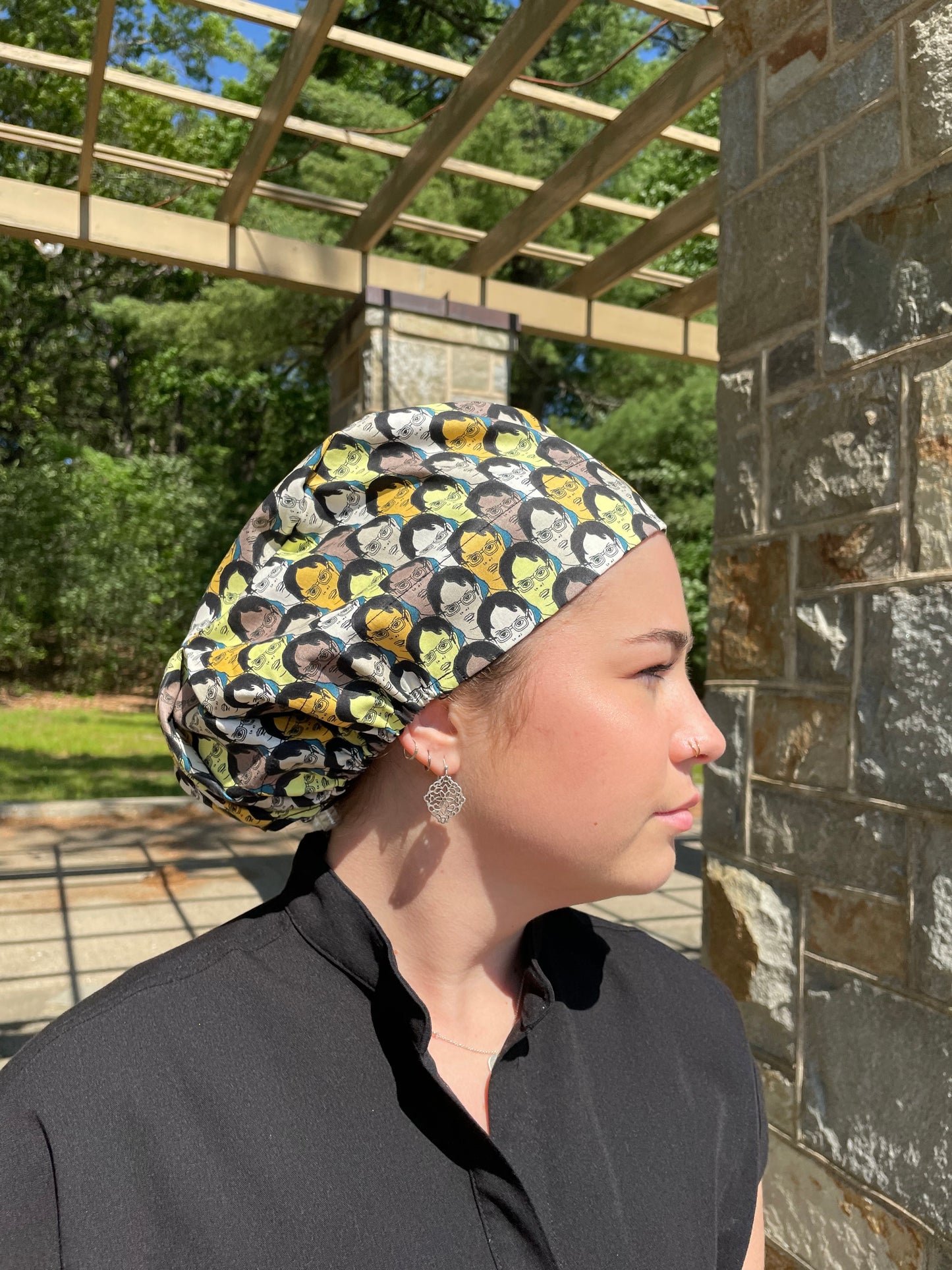 Scrub Cap in Dwight from The Office Fabric - Satin Lining Available - Multiple Styles