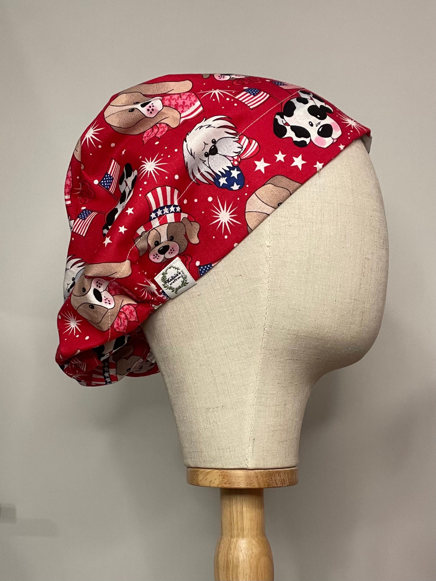 Patriotic Puppies Scrub Cap - Satin Lining Available - Multiple Styles