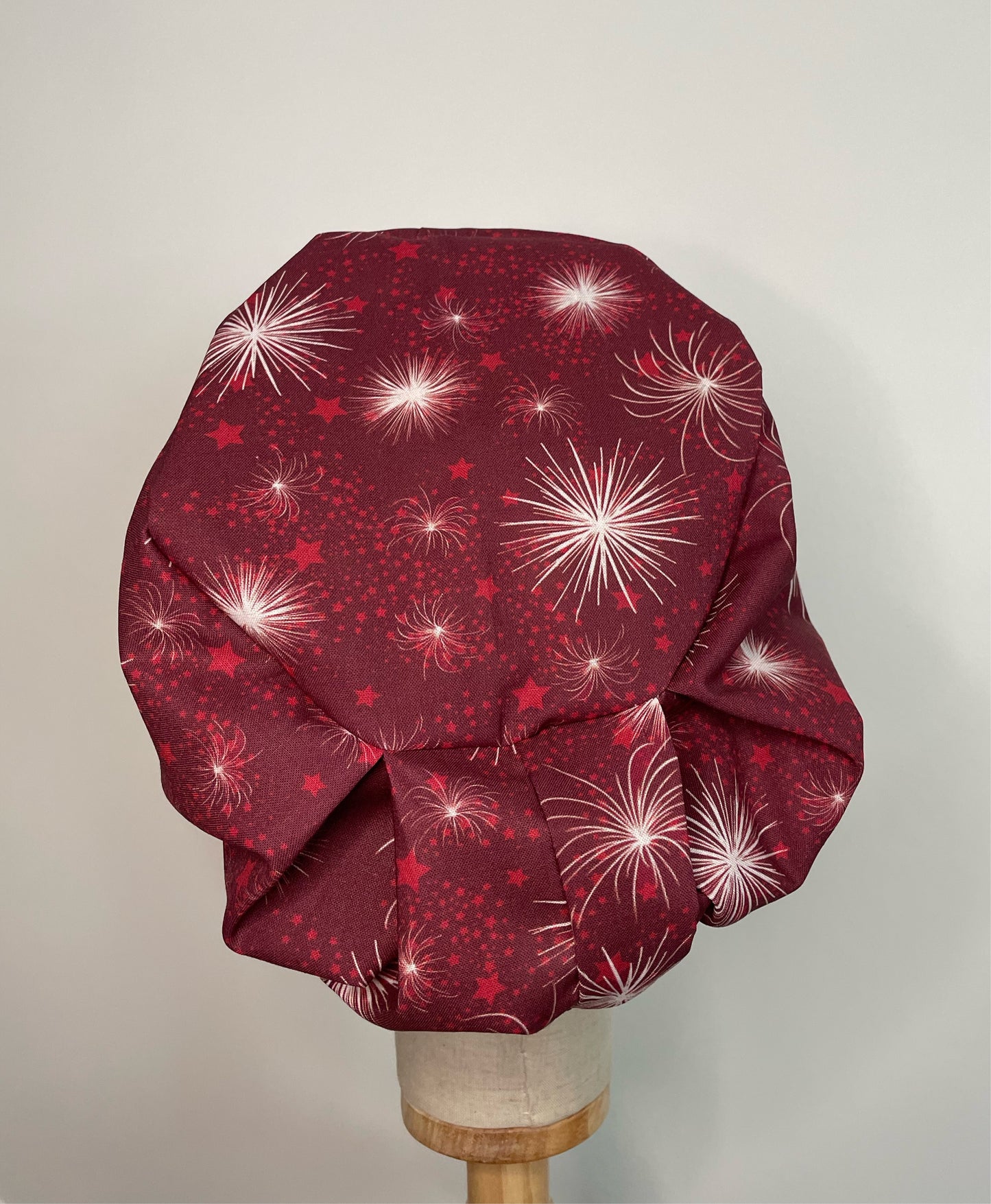 Fireworks on Red Scrub Cap - European Style