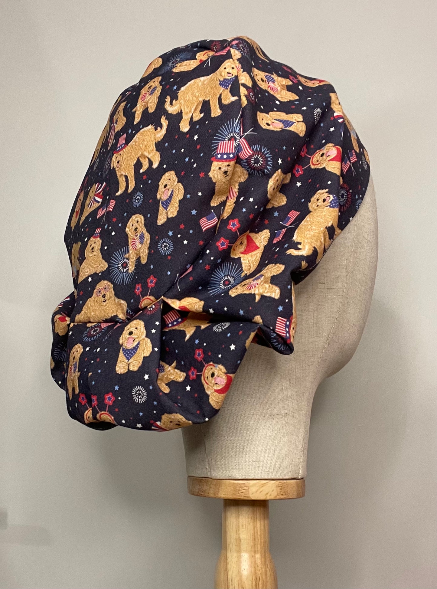 Patriotic Golden Doodles Scrub Cap - Satin Lining Available - Multiple Styles