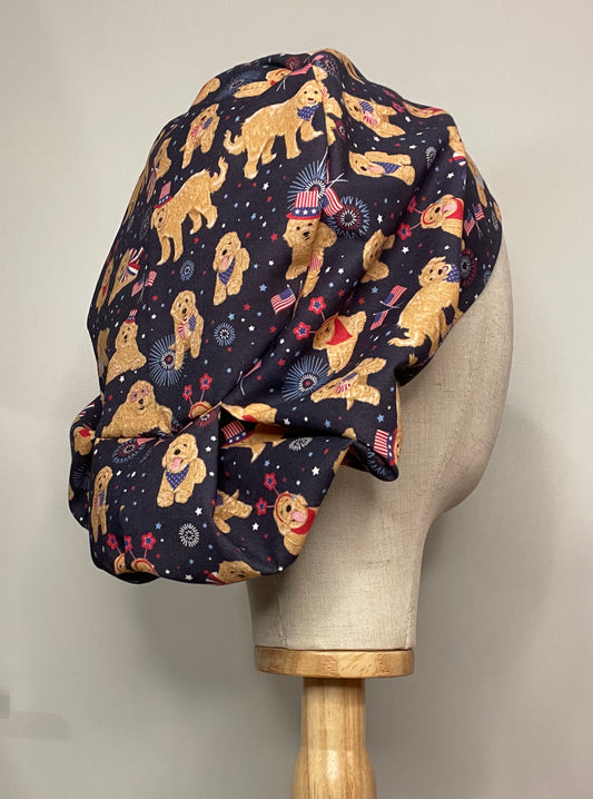 Patriotic Golden Doodles Scrub Cap - Satin Lining Available - Multiple Styles