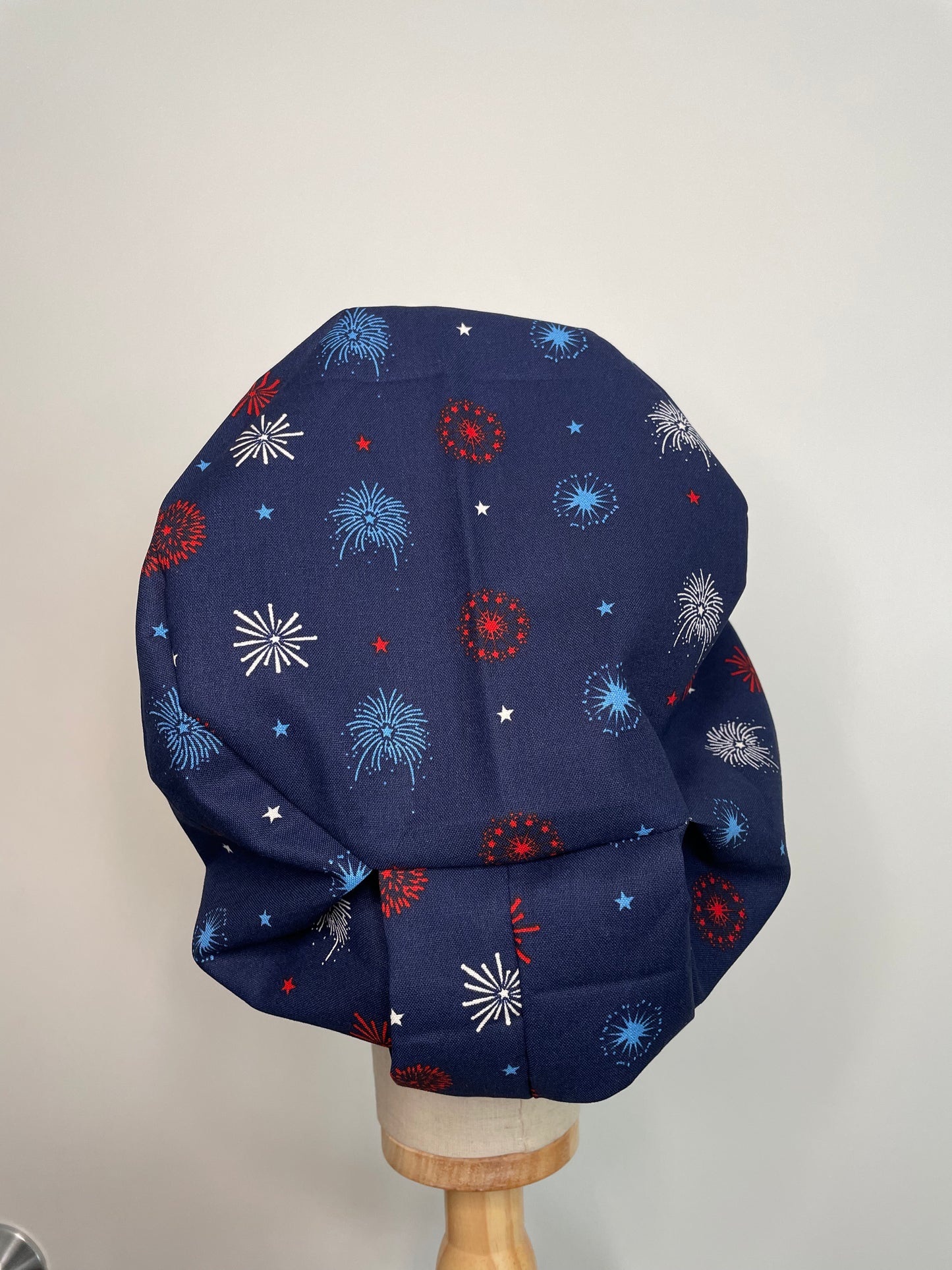 Fireworks on Blue Scrub Cap - Satin Lining Available - Multiple Styles