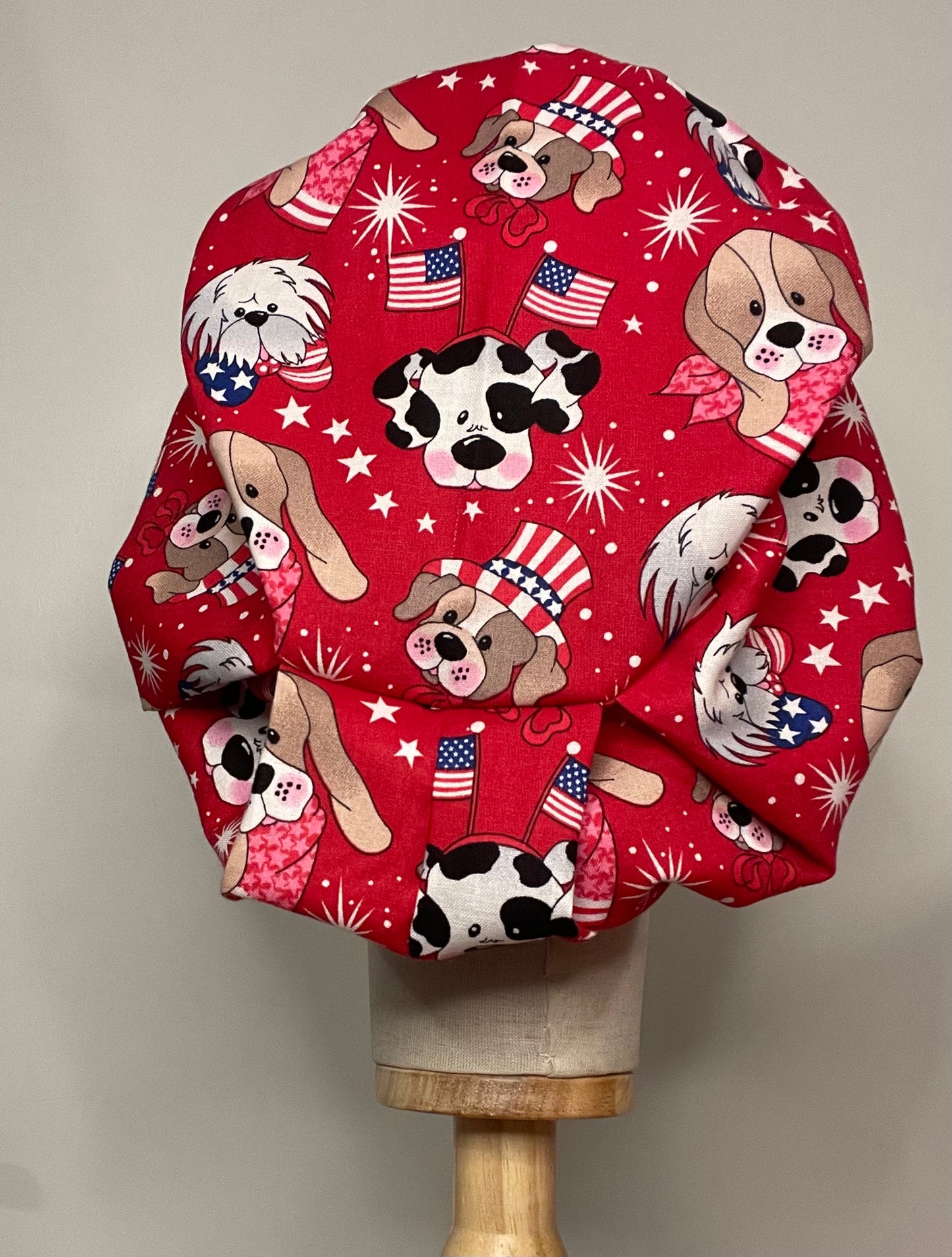 Patriotic Puppies Scrub Cap - Satin Lining Available - Multiple Styles