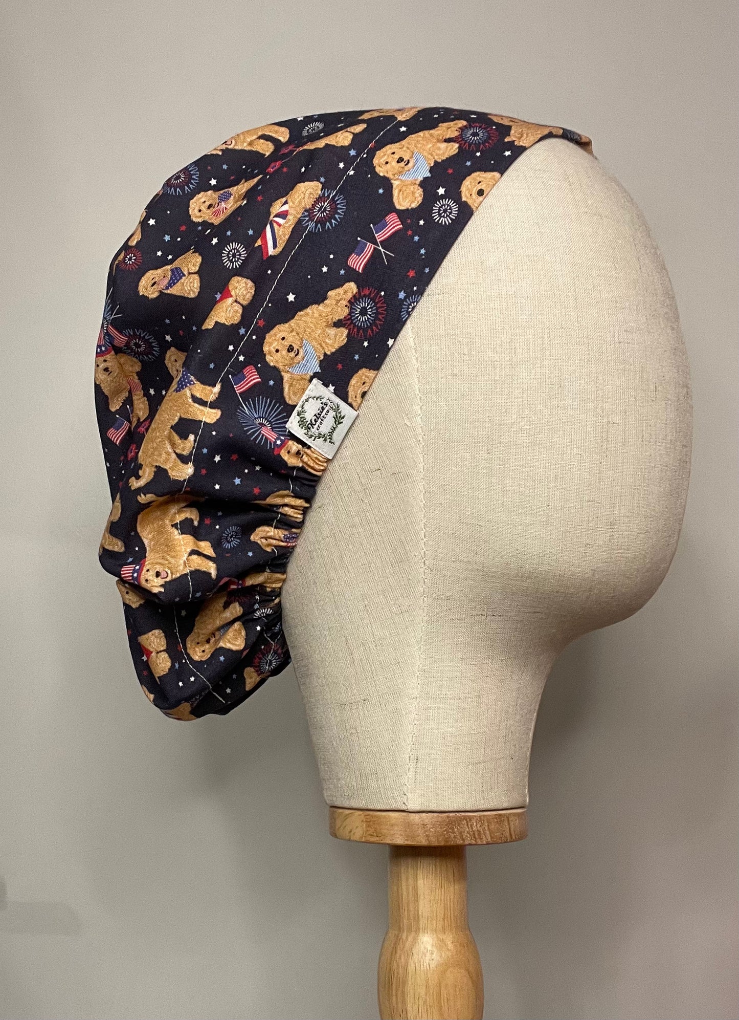 Patriotic Golden Doodles Scrub Cap - Satin Lining Available - Multiple Styles