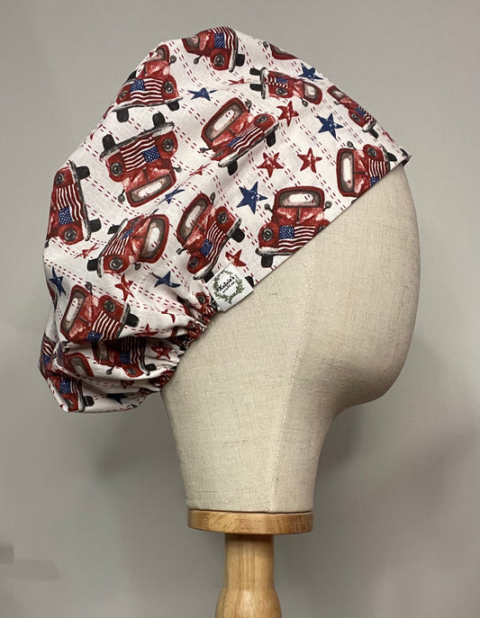 Patriotic Vintage Trucks Scrub Cap - Satin Lining Available - Multiple Styles