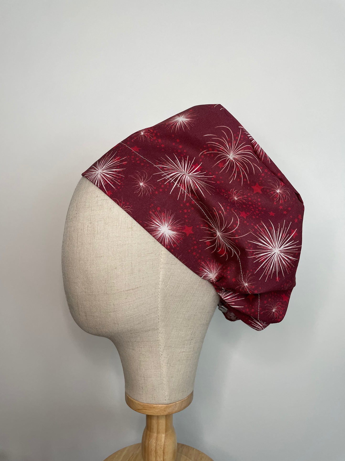 Fireworks on Red Scrub Cap - European Style