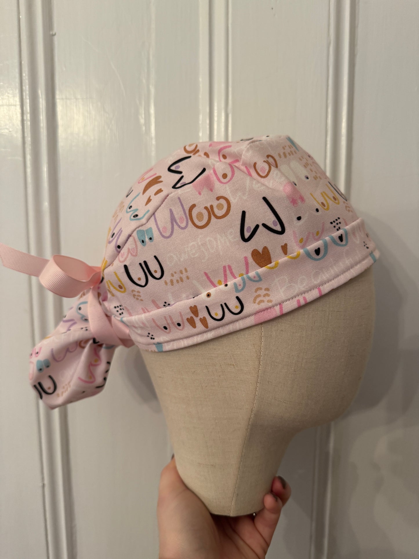 Bobbies Breast Cancer Awareness Scrub Cap - Satin Lining Available - Multiple Styles