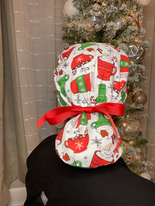 Hot Cocoa & Coffee Scrub Cap -  Pony Tail Style