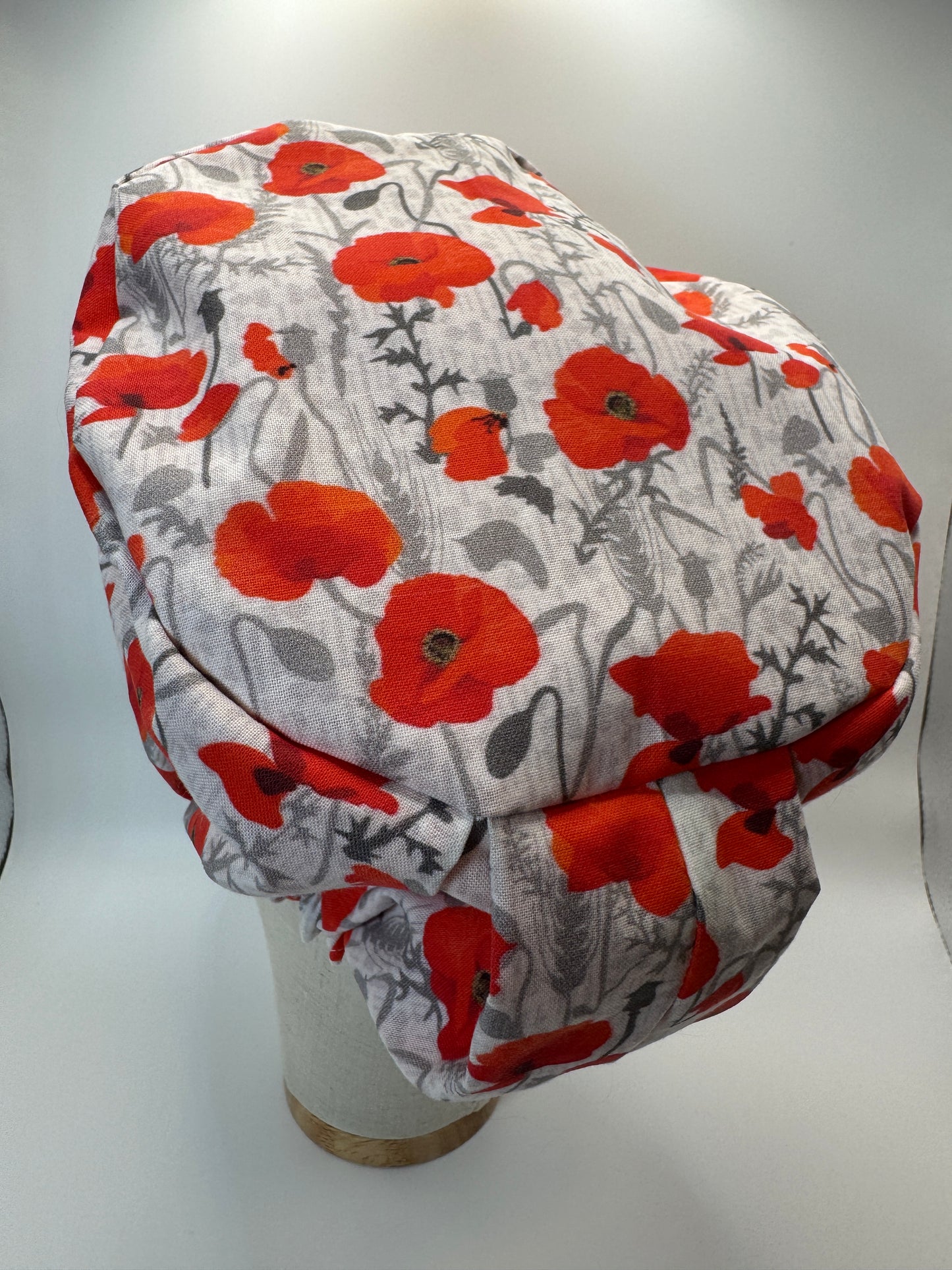 Poppies on White Scrub Cap - Satin Lining Available - Multiple Styles