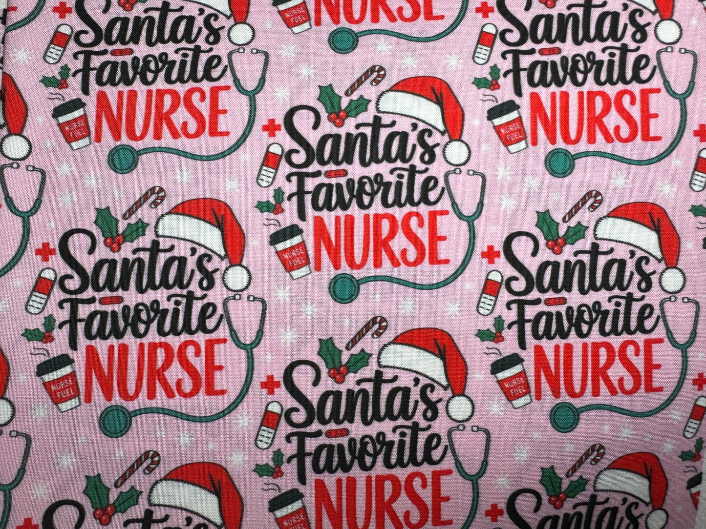 Santa's Favorite Nurse Scrub Cap - Satin Lining Available - Multiple Styles