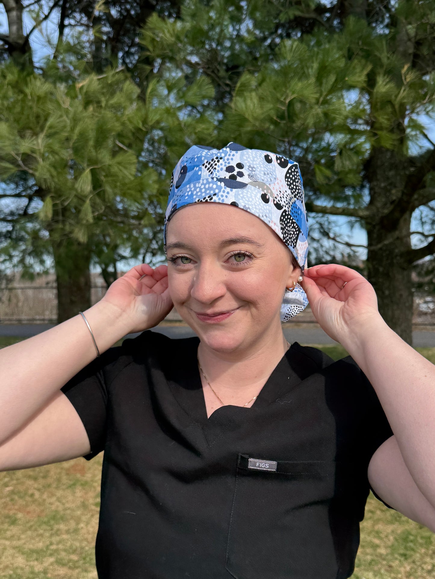 Multicolored Blue Dots Scrub Cap - Multiple Style