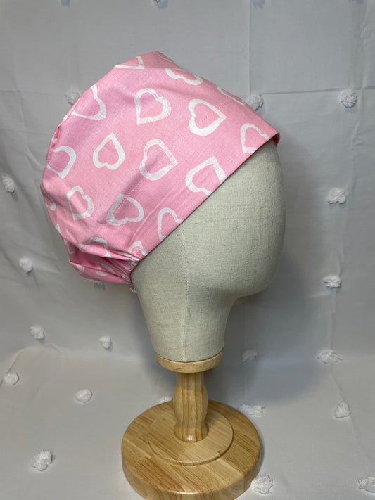 White Hearts on Pink Scrub Cap - Multiple Styles