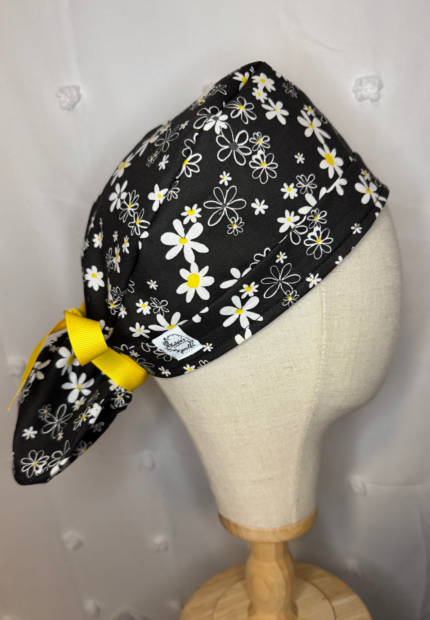 Daisies on Black Scrub Cap - Multiple Styles