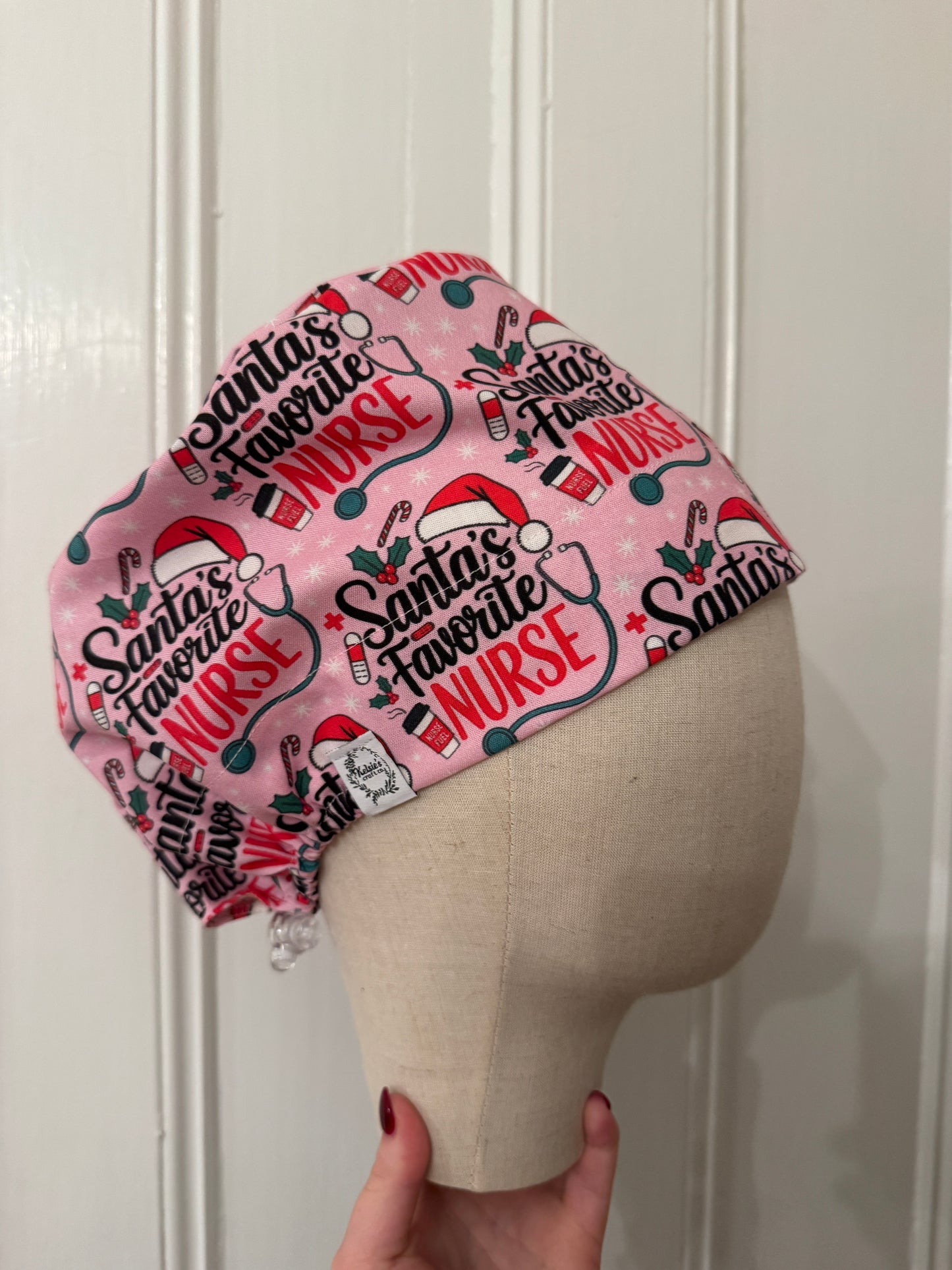 Santa's Favorite Nurse Scrub Cap - Satin Lining Available - Multiple Styles