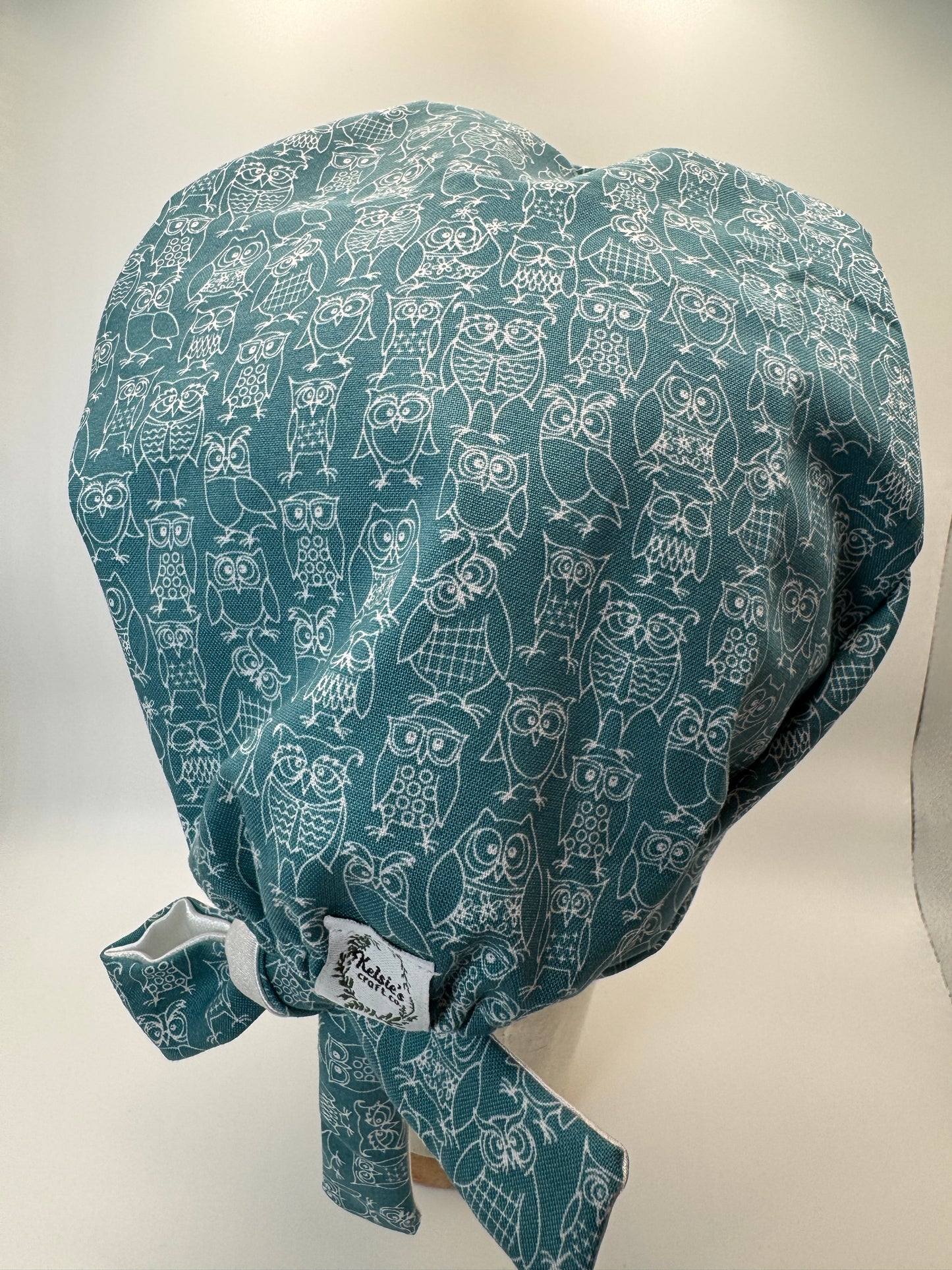 Owls on Teal Scrub Cap - Satin Lining Available - Multiple Styles