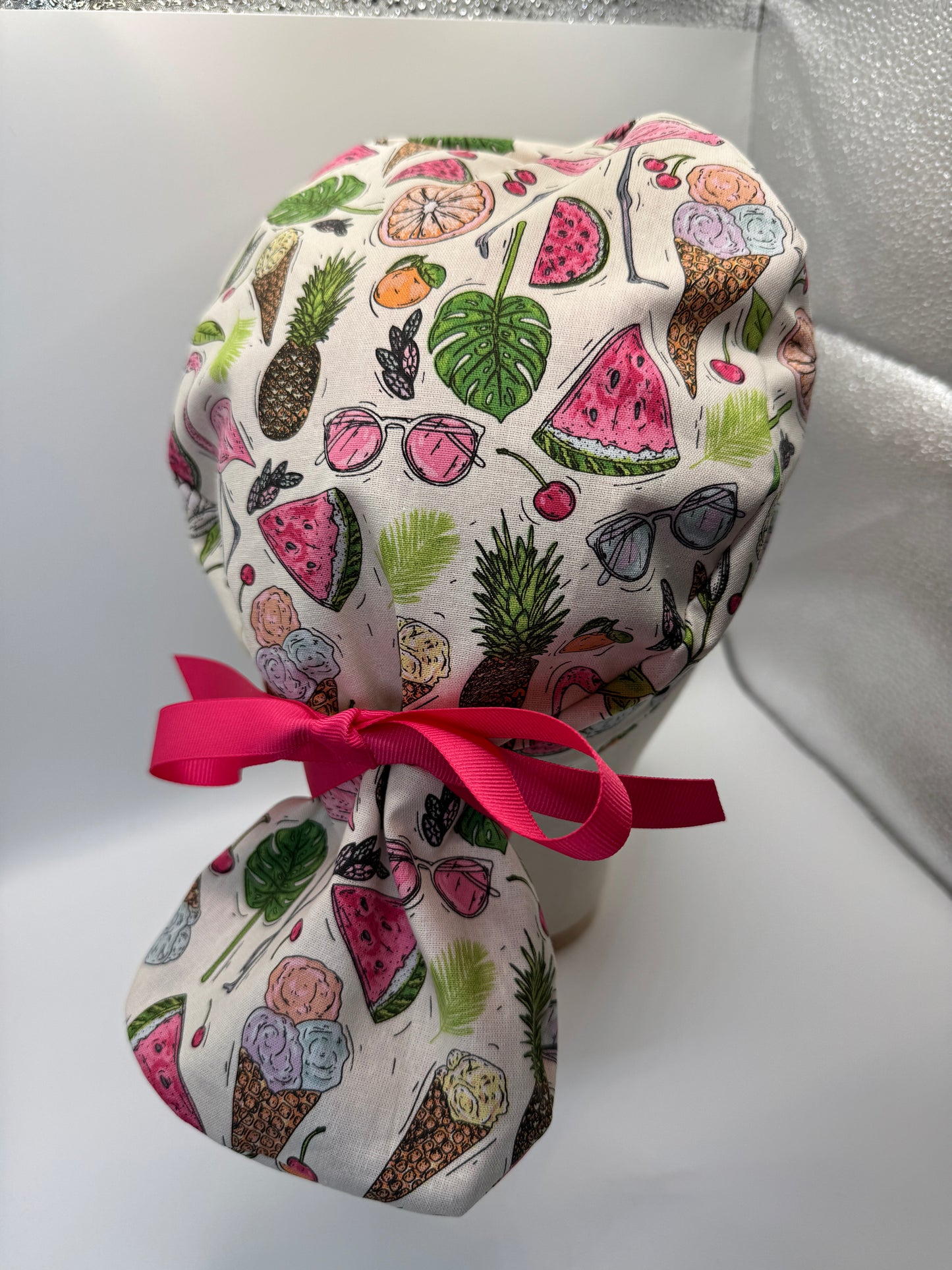 Retro Flamingos & Ice Cream Scrub Cap - Satin Lining Available - Multiple Styles