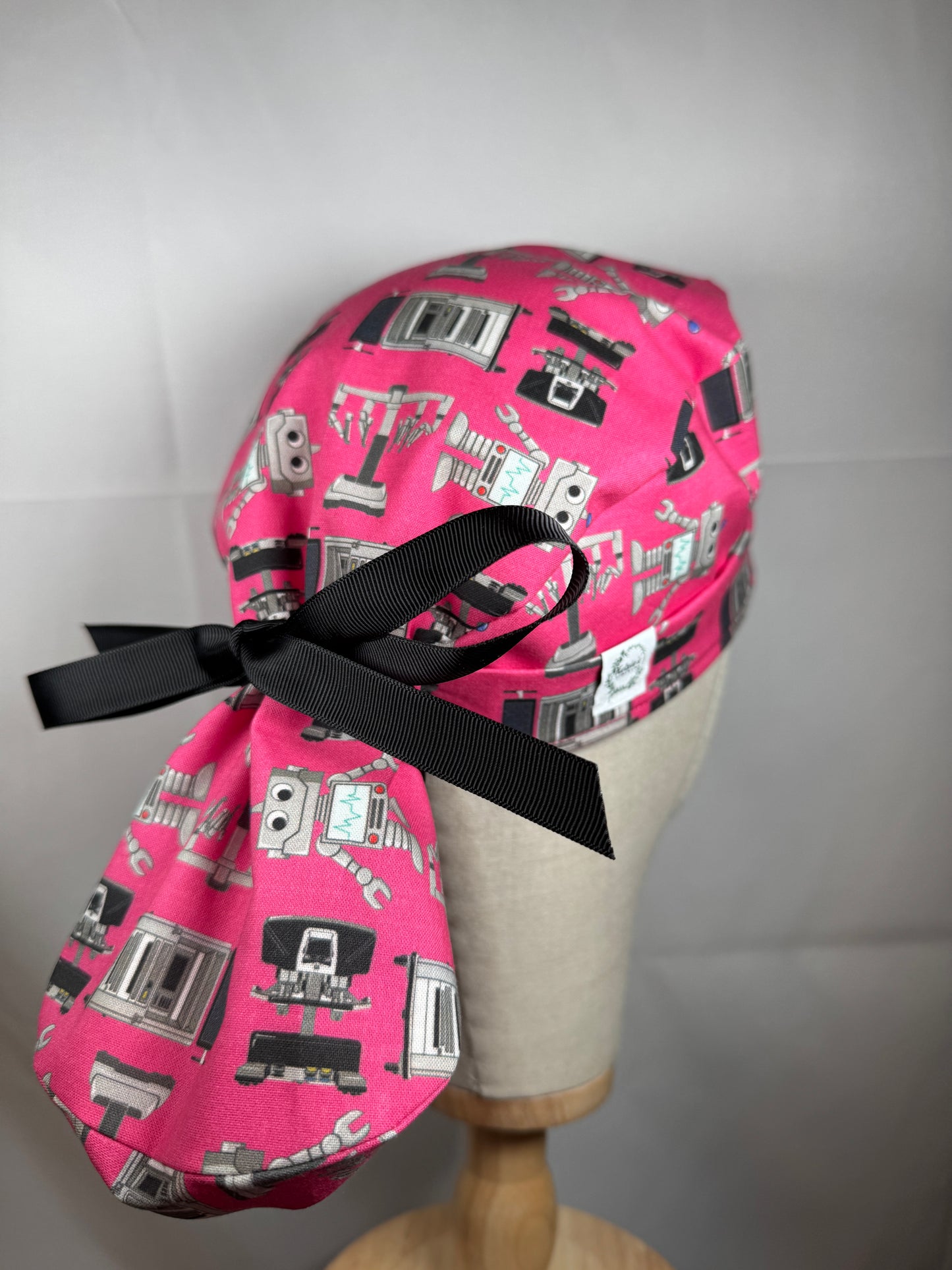 Pink Robots Scrub Cap - Satin Lining Available - Multiple Styles