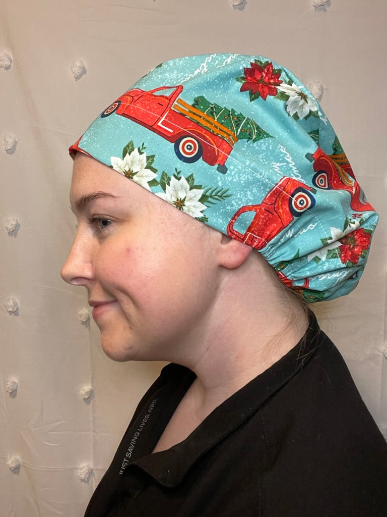 Red Truck & trees on Blue Scrub Cap - Multiple Styles