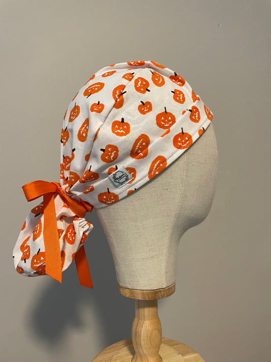 Glow In The Dark - Pumpkins On White Scrub Cap - Multiple Styles