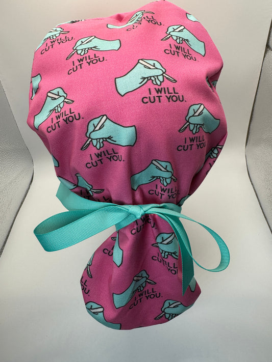 I Will Cut You Surgery Scrub Cap (Pink) - Satin Lining Available Multiple Styles