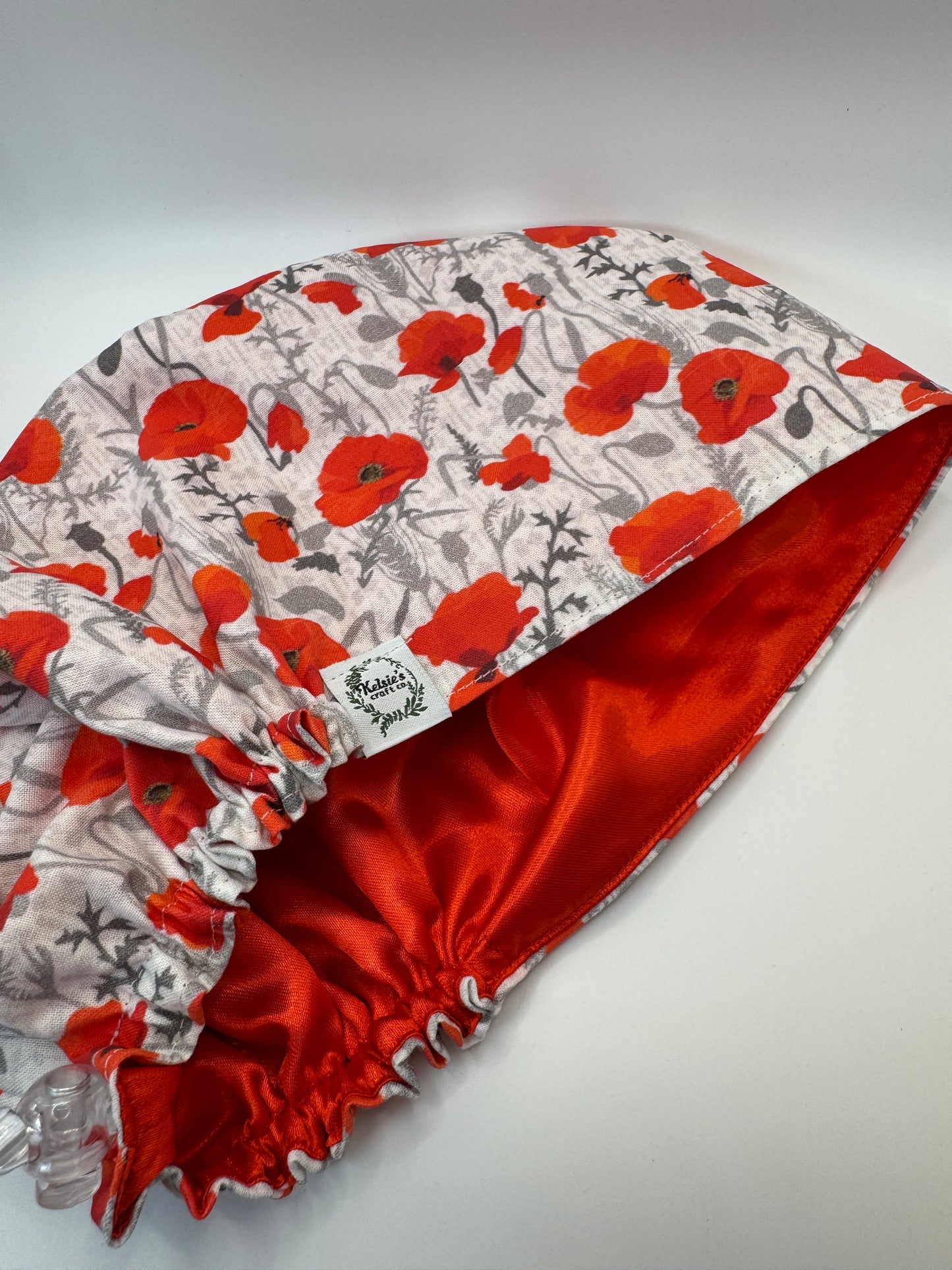 Poppies on White Scrub Cap - Satin Lining Available - Multiple Styles