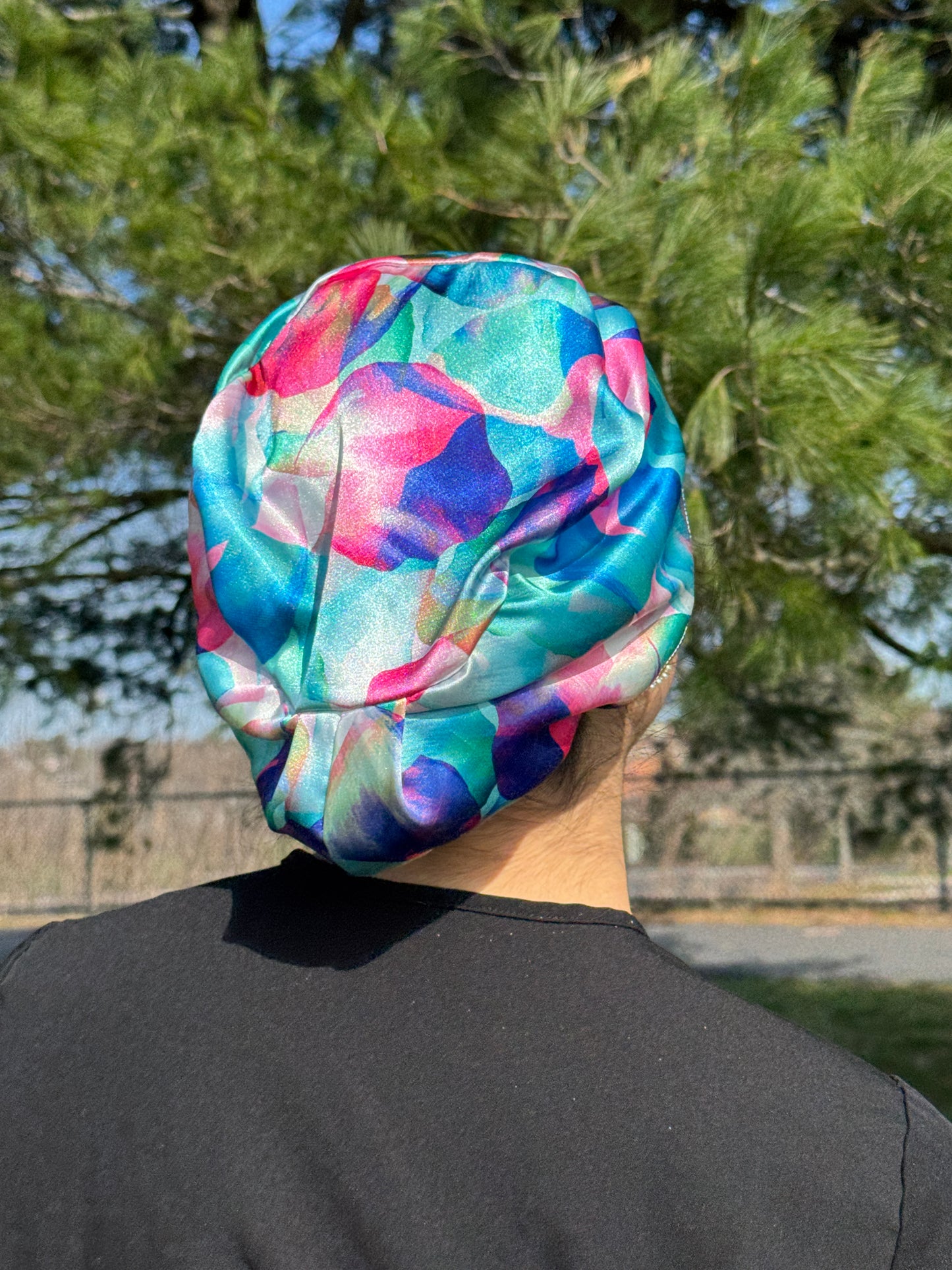 Bright Petals Silky Satin Charmeuse Scrub Cap - European Style
