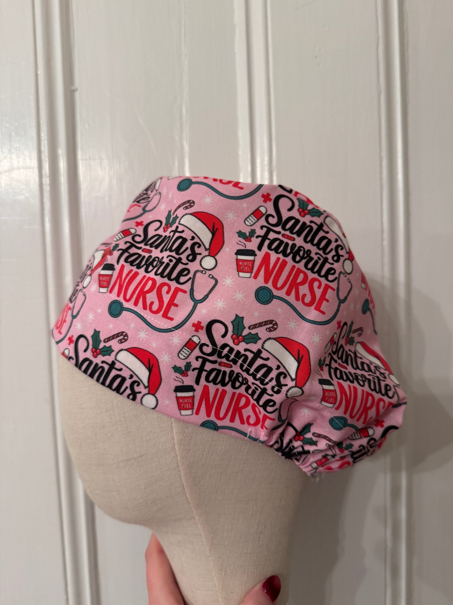 Santa's Favorite Nurse Scrub Cap - Satin Lining Available - Multiple Styles