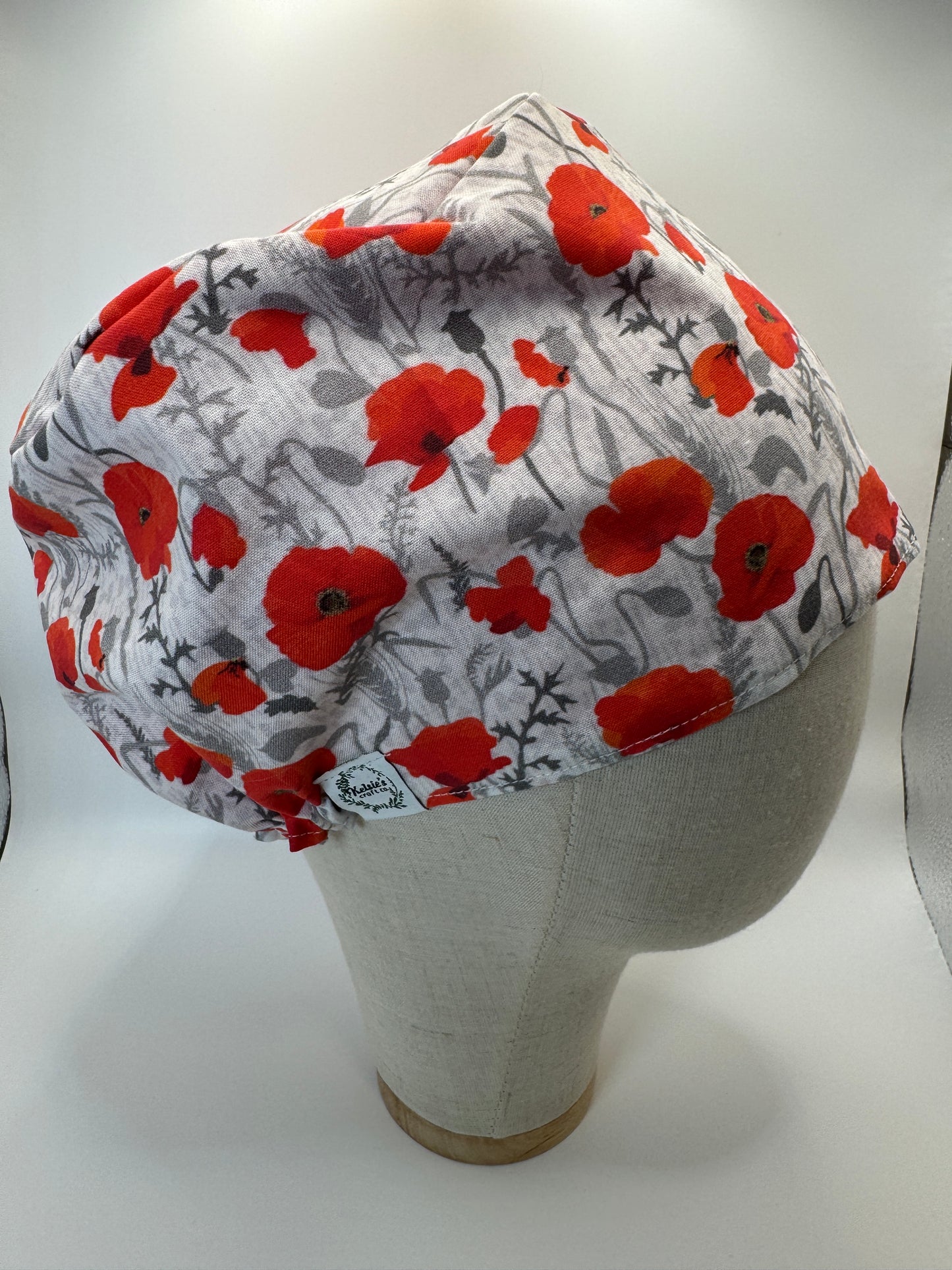 Poppies on White Scrub Cap - Satin Lining Available - Multiple Styles