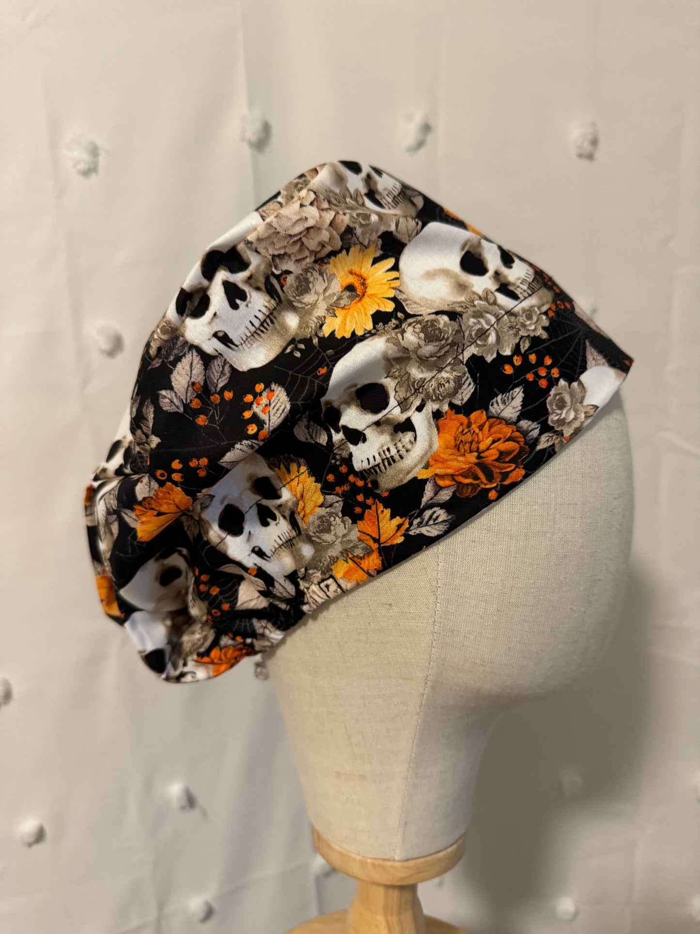 Orange & Black Skulls & Floral Scrub Cap - Multiple Styles