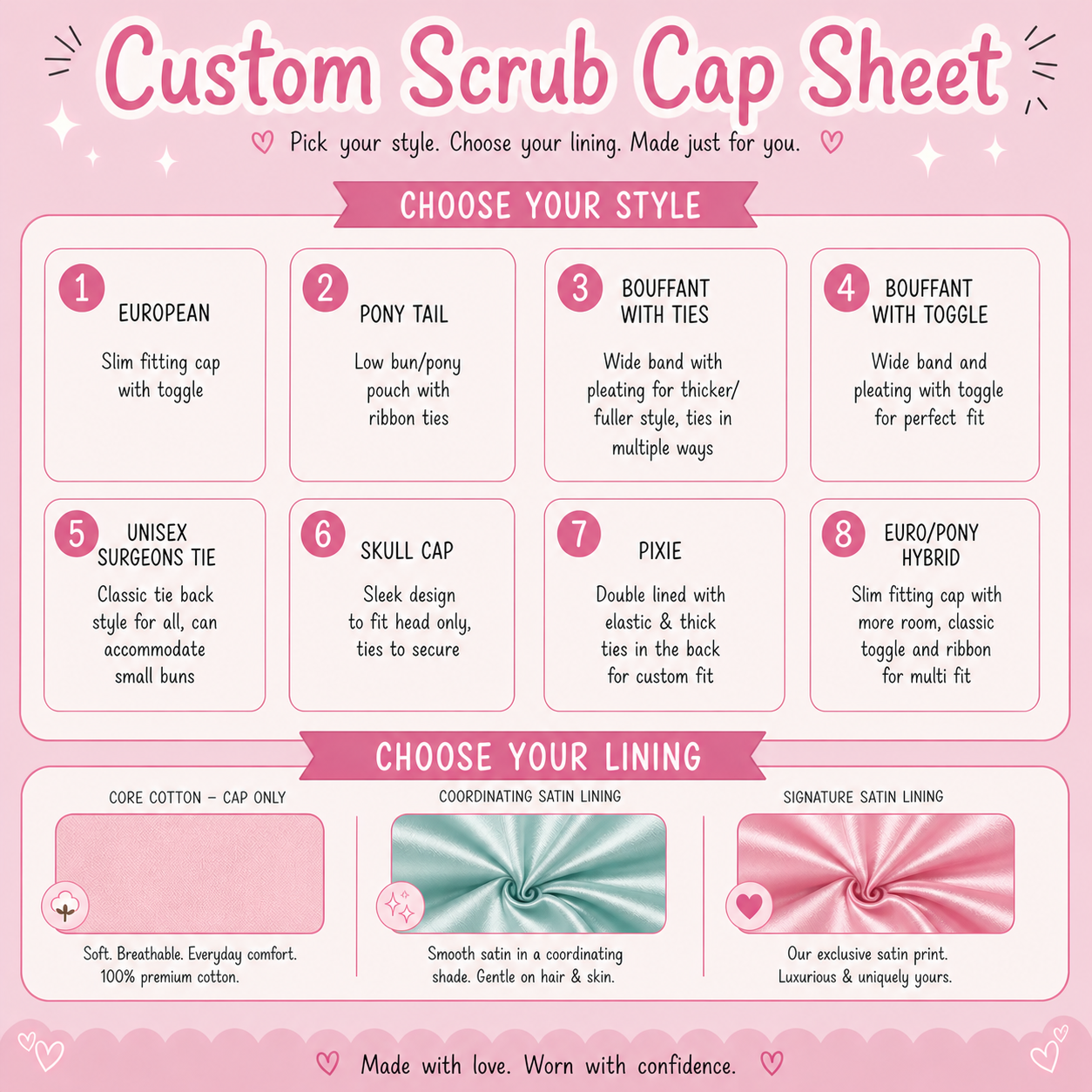 Custom Fabric Scrub Cap - Satin Lining Available - Multiple Styles