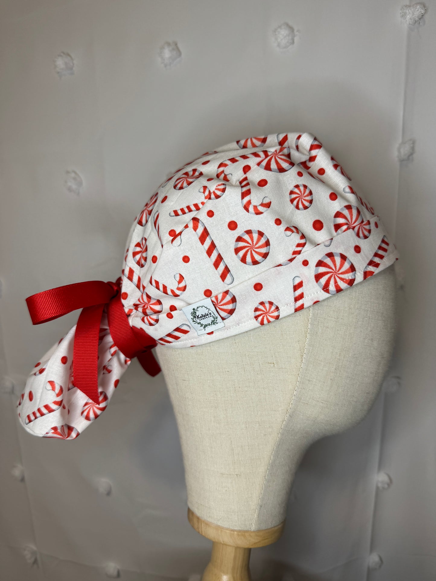 Candy Canes & Mints on White Scrub Cap - Multiple Styles