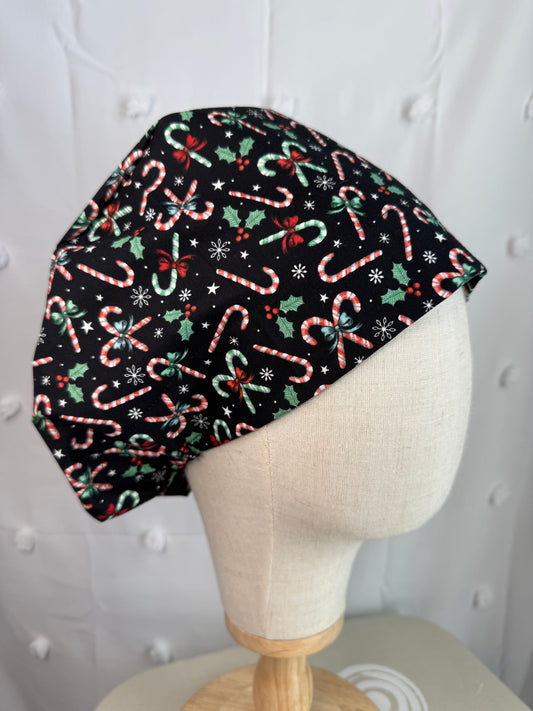 Candy Canes on Black Scrub Cap - Multiple Styles