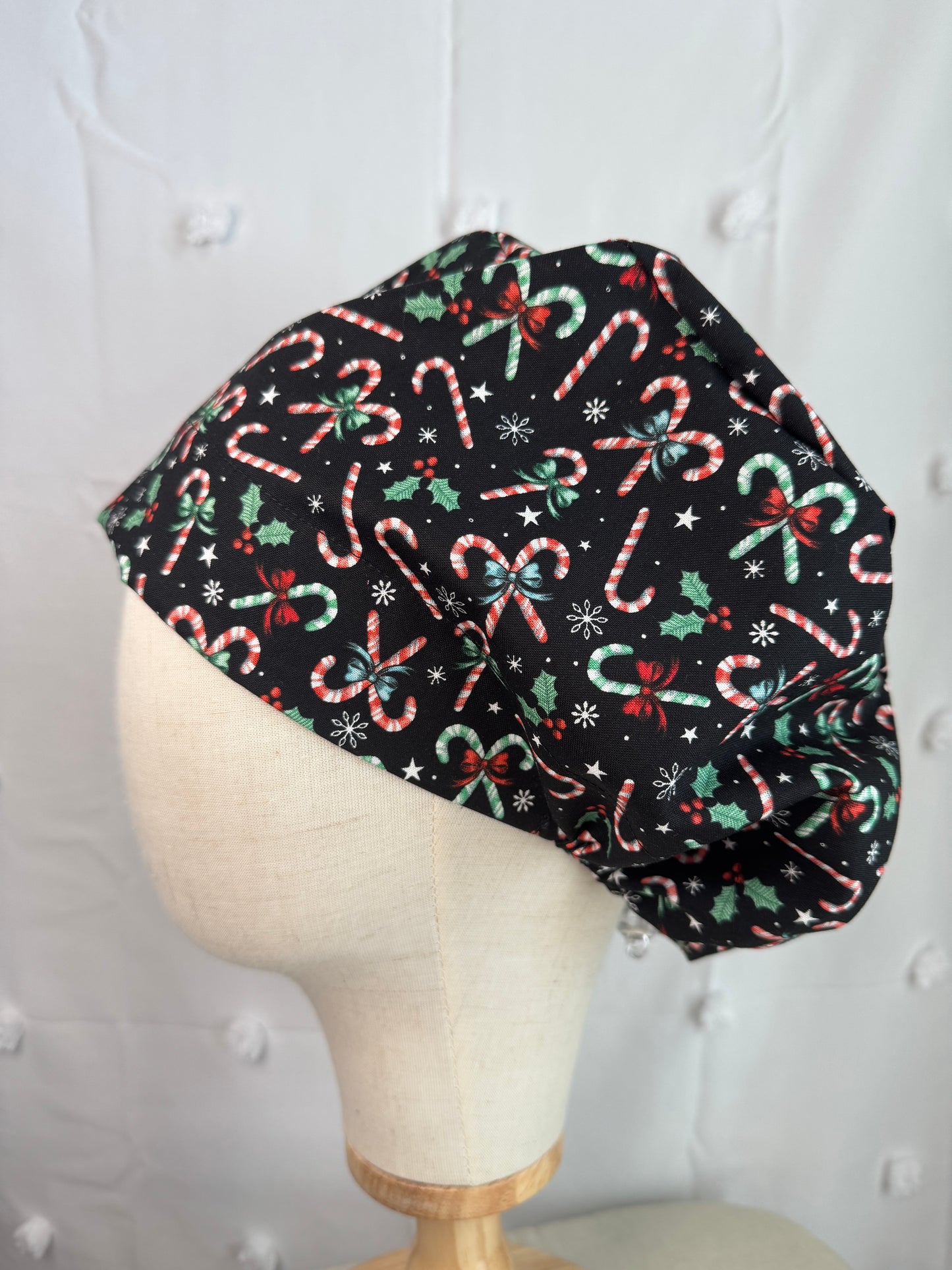 Candy Canes on Black Scrub Cap - Multiple Styles