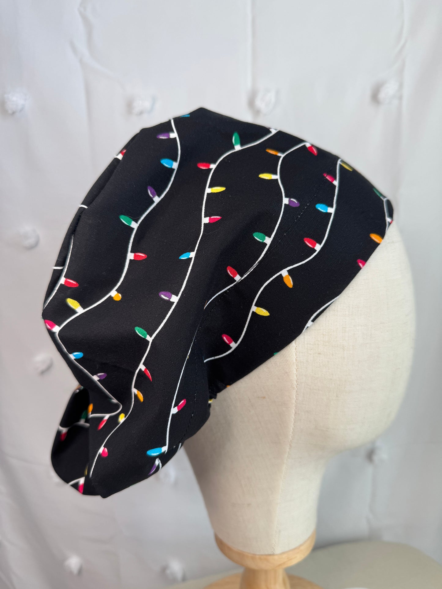 Colorful Christmas Lights on Black Scrub Cap - Multiple Styles