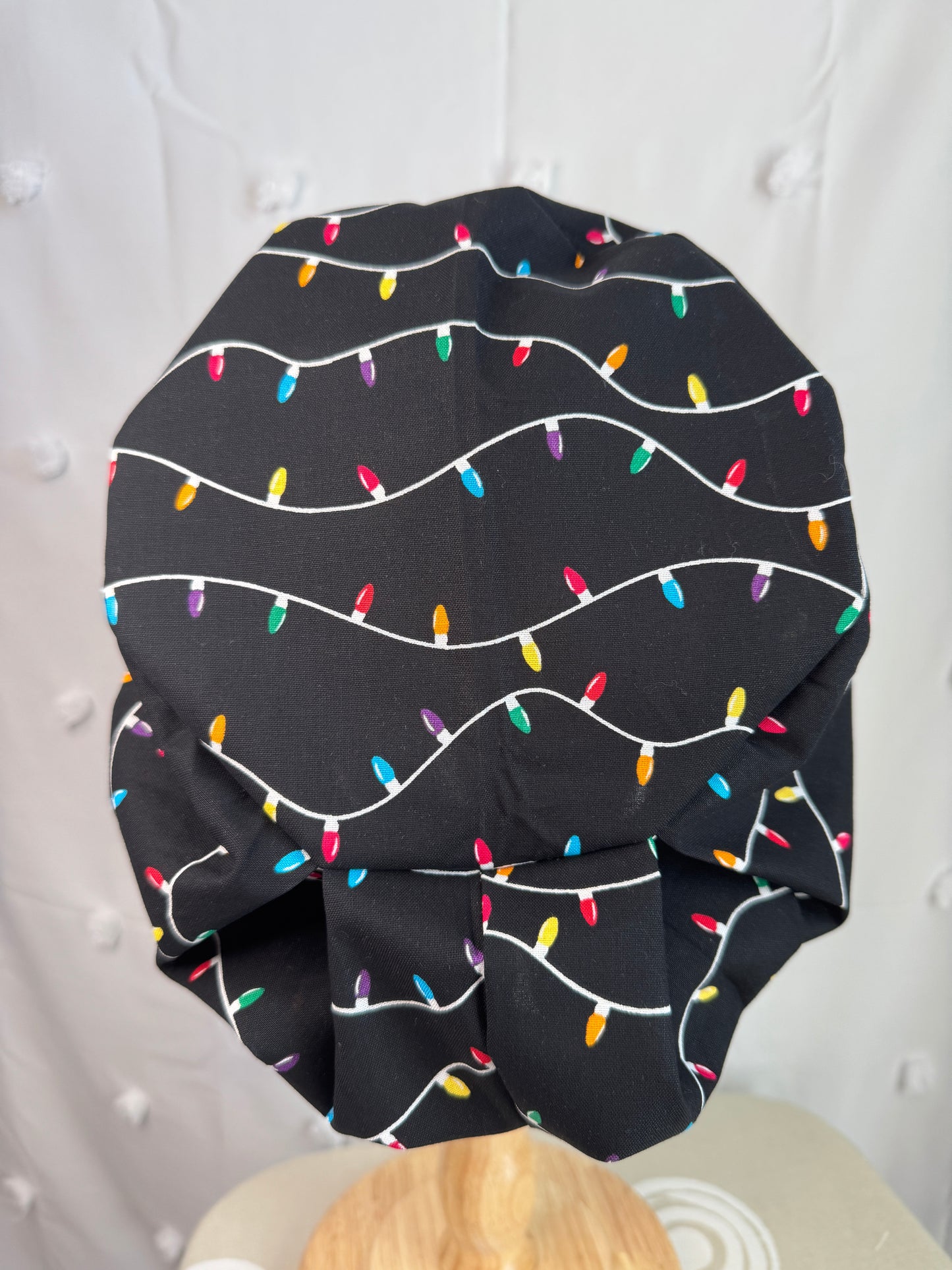 Colorful Christmas Lights on Black Scrub Cap - Multiple Styles