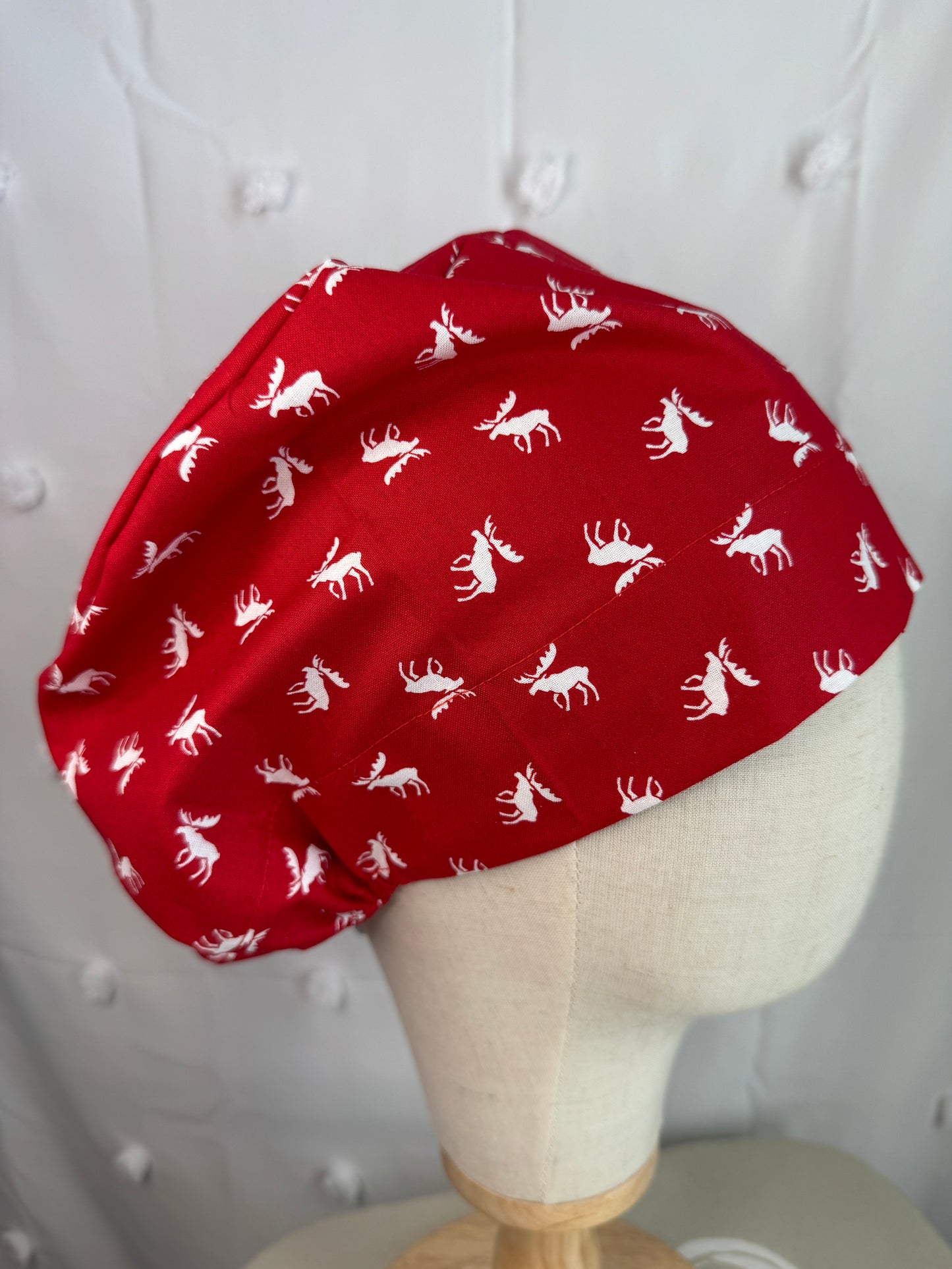 Small White Moose on Red Scrub Cap - Multiple Styles