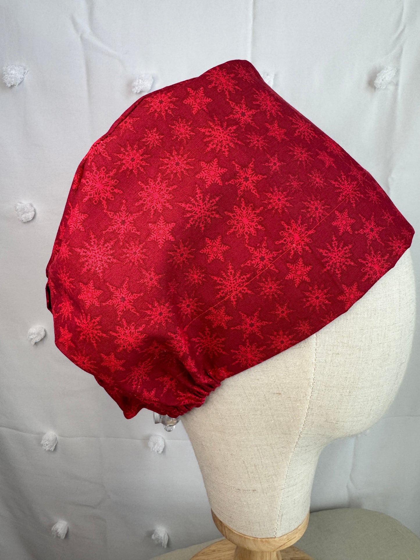 Snowflakes on Red Scrub Cap - Multiple Styles