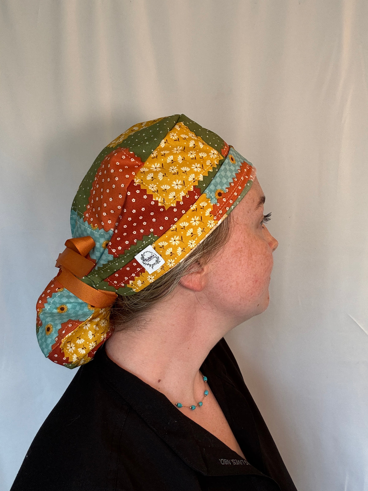 Autumn Patchwork Scrub Cap - Satin Lining Available - Multiple Styles