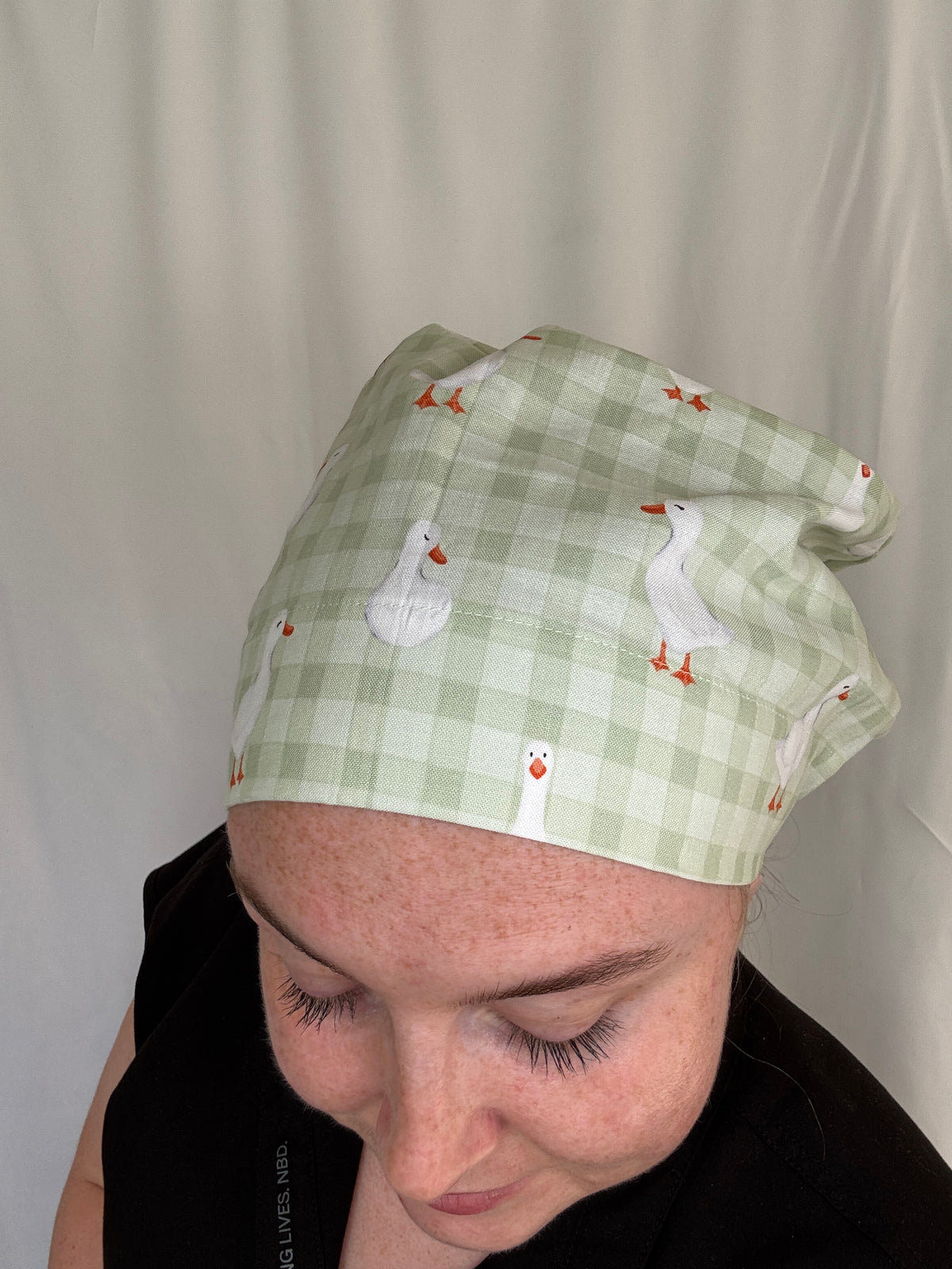Just a Goose Green Gingham Scrub Cap - Satin Lining Available - Multiple Styles