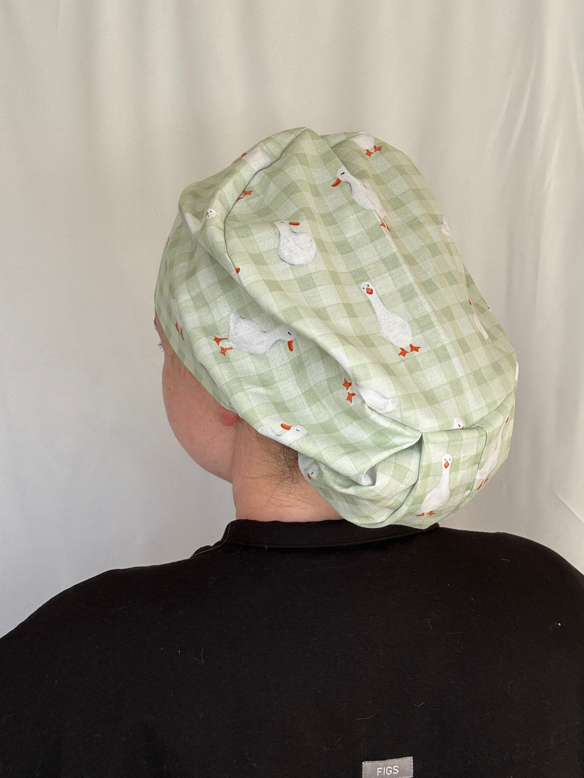 Just a Goose Green Gingham Scrub Cap - Satin Lining Available - Multiple Styles