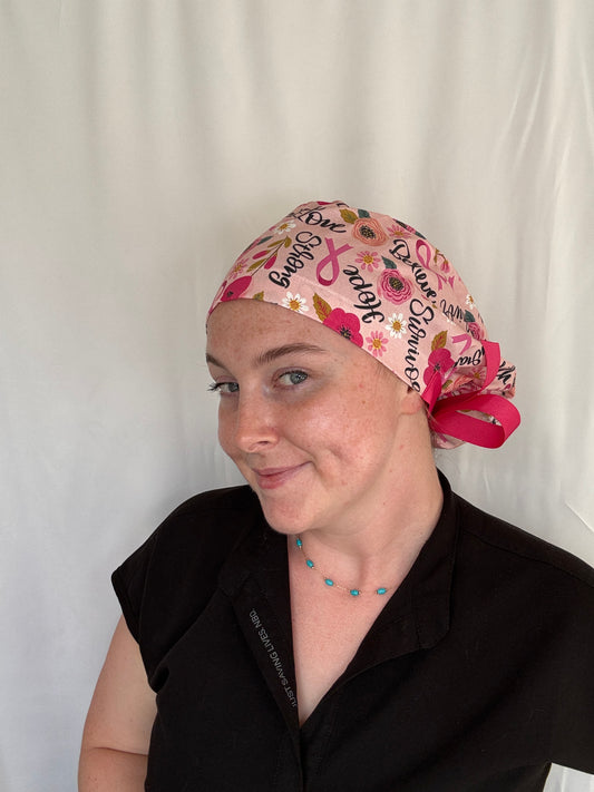 Breast Cancer Floral Scrub Cap - Satin Lining Available - Multiple Styles